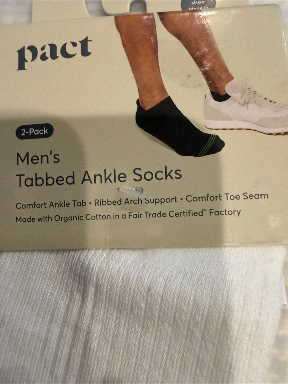 Pact Men's Organic Blend-3-Pack Socks - White Ankle & Green with Rust Stripes
